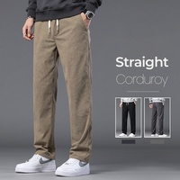 Straight Corduroy Classic Male Pants Khaki Black Gray Baggy Fashion Elastic Waist Trousers Soft Stretchy Casual Men's Clothing