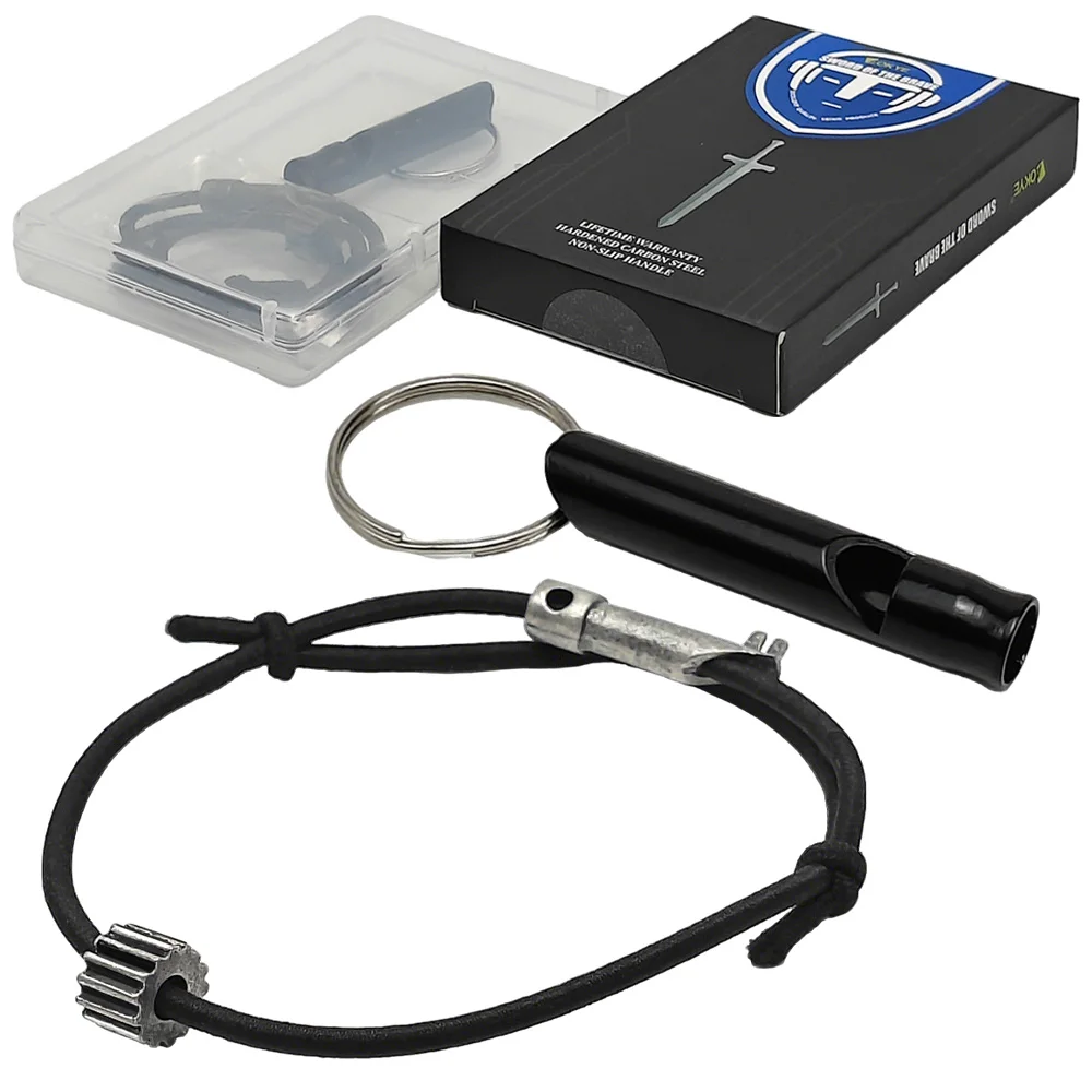 Bracelet Car Window Breaker Wrist Strap Escape Tool Tungsten Carbide Bead, With Handcuffs Key, Free Lifesaving Whistle, Black