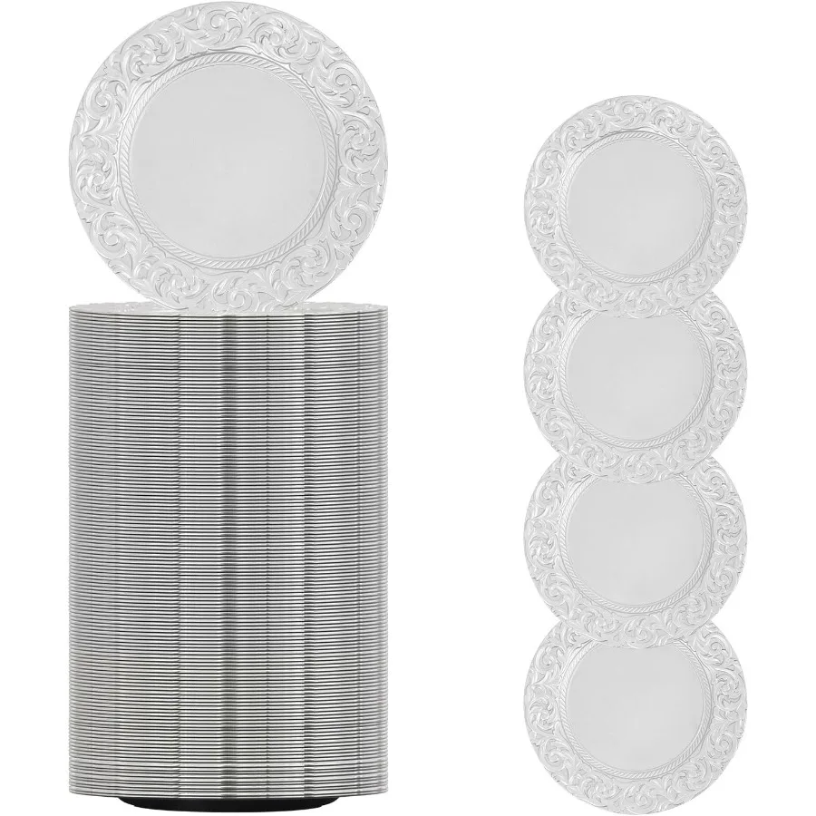 

150 шт. тарелки для зарядного устройства, 13 дюймов, круглая тарелка с тиснением, пластиковые многоразовые сервировочные тарелки для свадебной вечеринки, мероприятия, стол