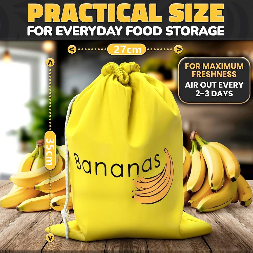 LMETJMA Banana Storage Bag Reusable Nylon Produce Saver Bags with Aluminum Lining Reusable Banana Keeper Bag For Travel Camping
