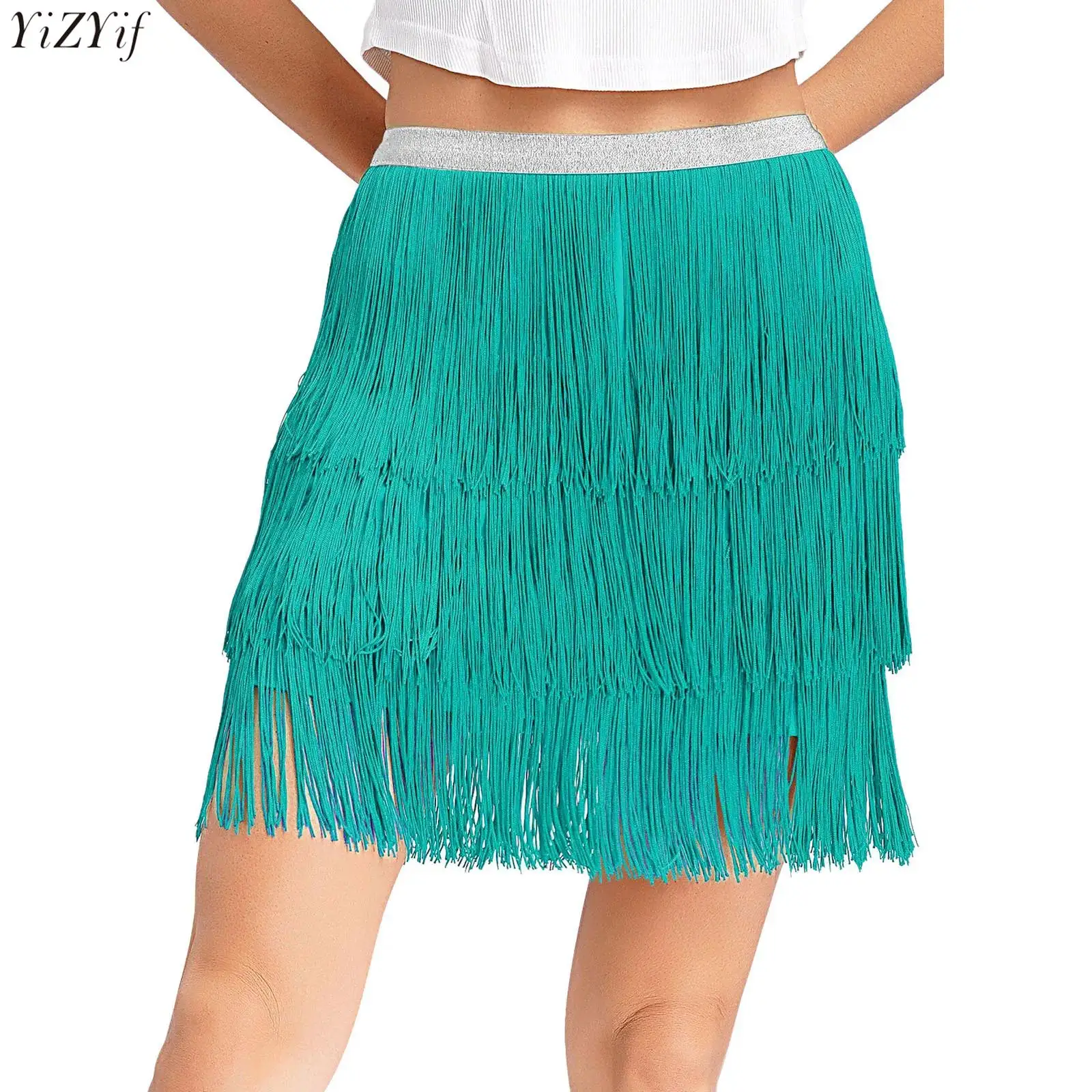 

Women's Fringe Latin Cha-Cha Dance Outfit Sleeveless Spaghetti Straps Cross Back Crop Top and Skirt Tango Spanish Dance Costume