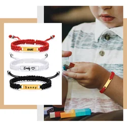 Personalized Name Bracelet for Girl Boy Child, Adjustable Braided Rope Custom ID Tag Bracelet, Engrave Birthday Christmas Gift