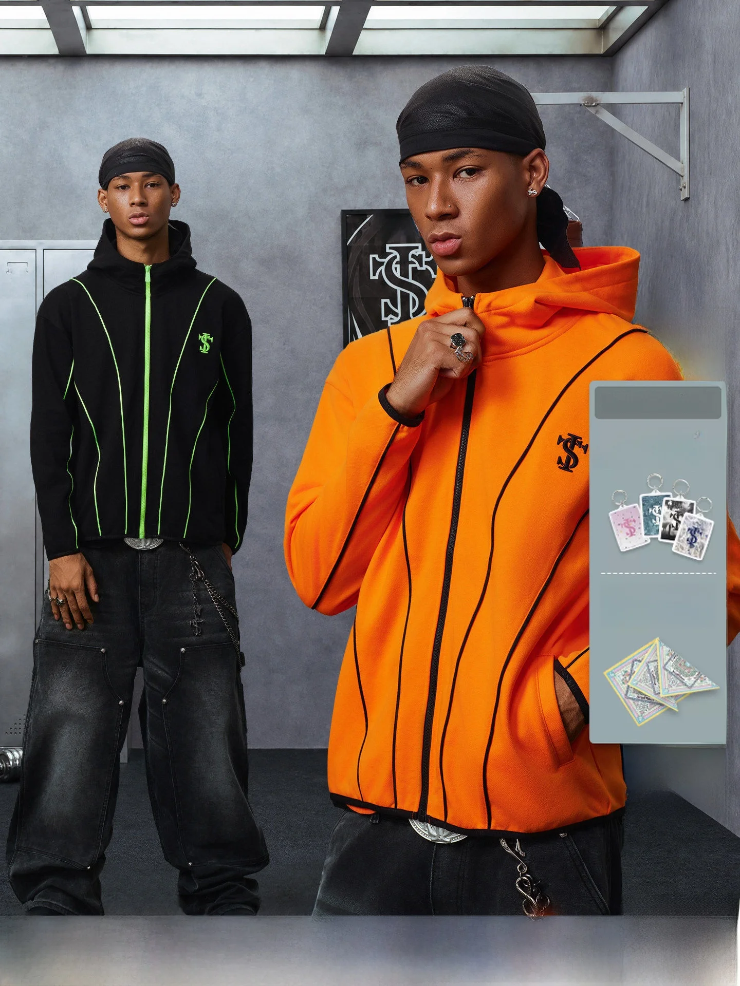 STK SmallTownKid Racing Color Block Hoodie Zipper Jacket Sporty Style Long Sleeve Universal Gender Knitted Fabric Coat