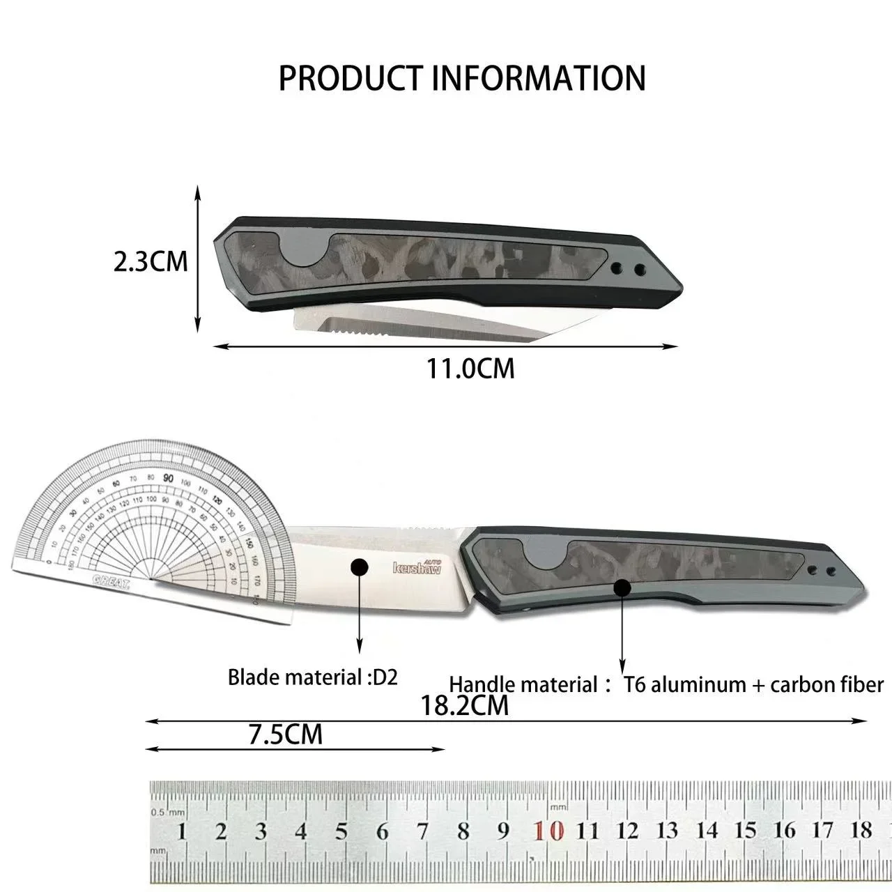 KS 7050 Pocket Knife D2 Blade T6 Aluminum Inlay Carbon Fiber Handle EDC Men\'s Outdoor Tactical Knife Camping Hiking Hunting Tool