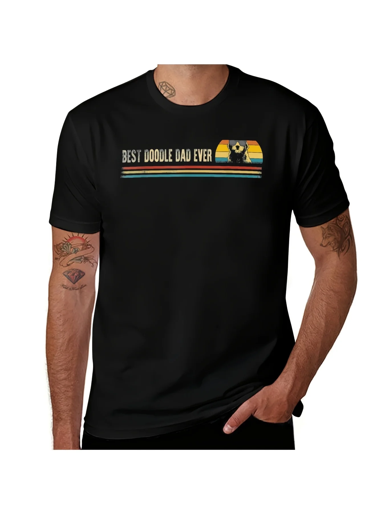Men's Best Doodle Dad Ever Goldendoodle Father's Day Retro Casual Crew Neck Printed T-Shirt
