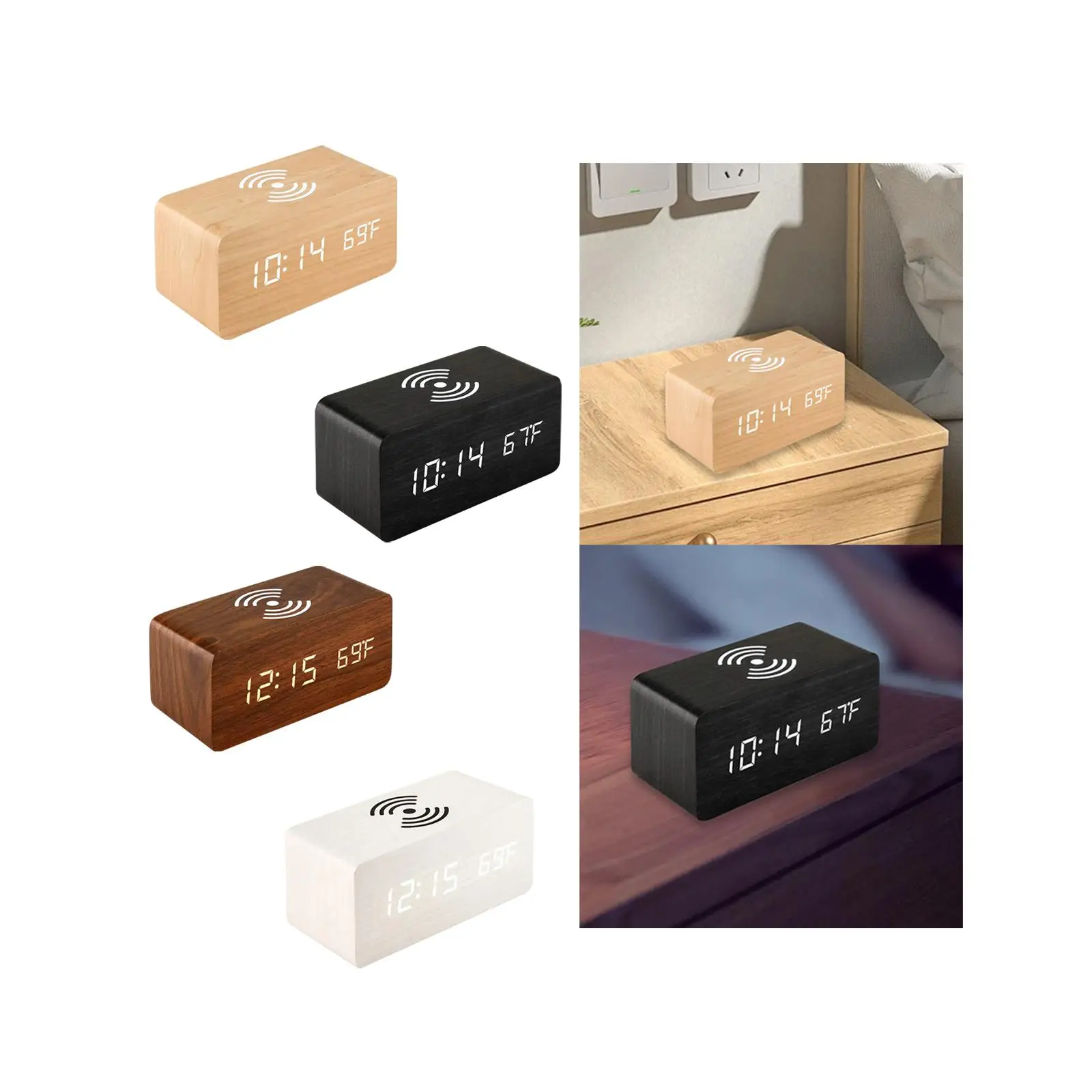 Desk Digital Clock Easy Operation Multifunction Mute Wooden Digital Alarm Clock for Kids Adults Beside Teens Bedroom Home Decor