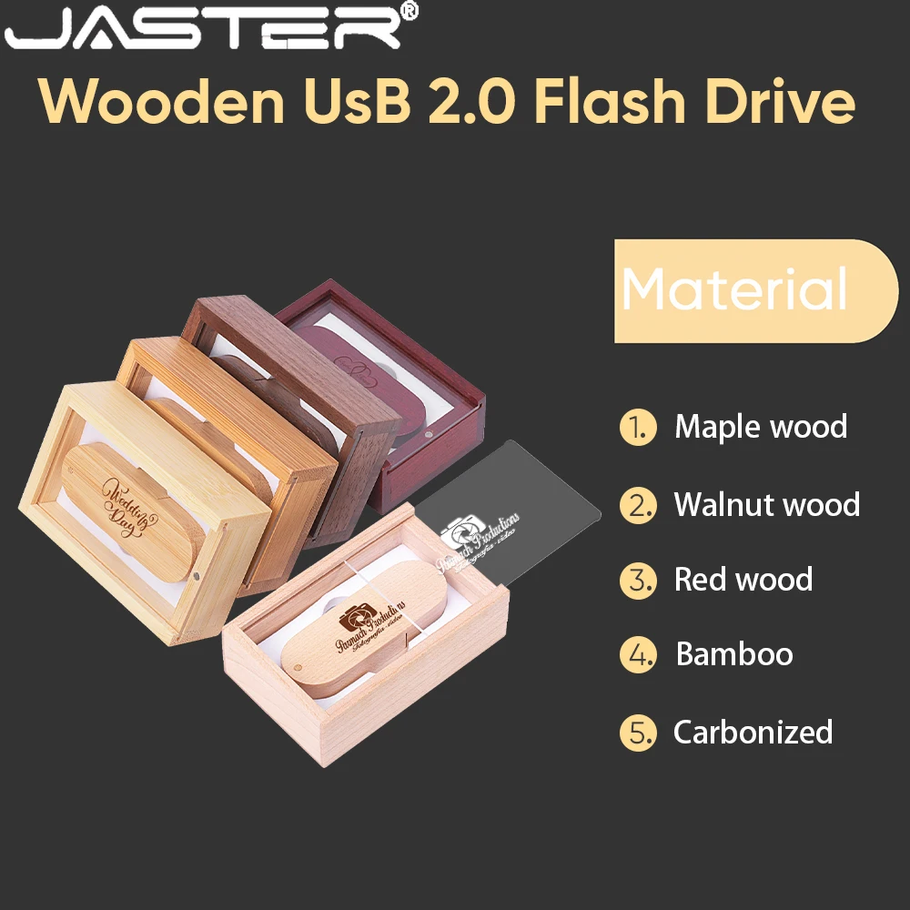 Transparent Lid USB Flash Drive 128GB Free Custom Logo Pen Drive 64GB Wood Box Memory Stick 32GB Creative Wedding Gift USB Stick