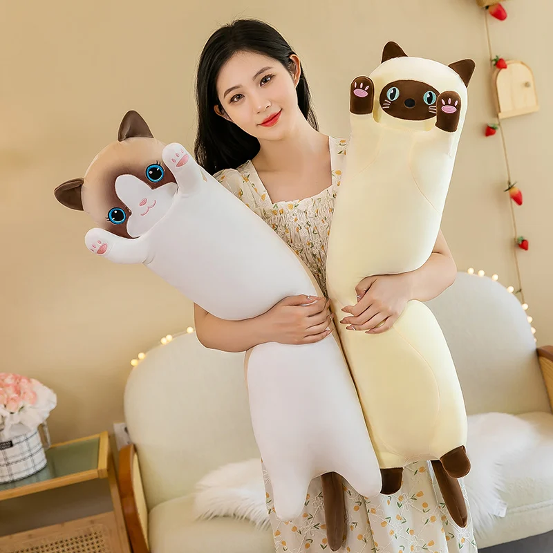 50-130cm Giant Gray Long Cat Plush Pillow Kawaii Soft Stuffed Toy Plushies Squishy Sofa Cushion Decor Birthday Gifts For Girls