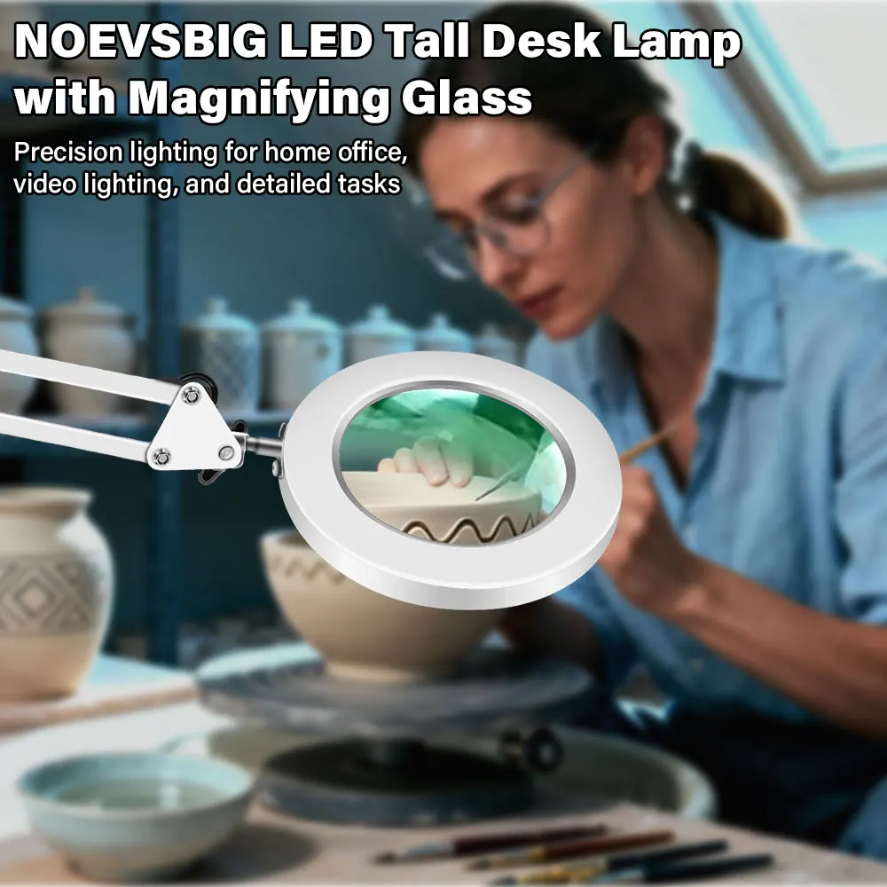 3 Section Extra-long Swing Magnifying Glass Lamp with 3Color Adjust LED Lights Reading Table Lamp for Welding Repair Close Work
