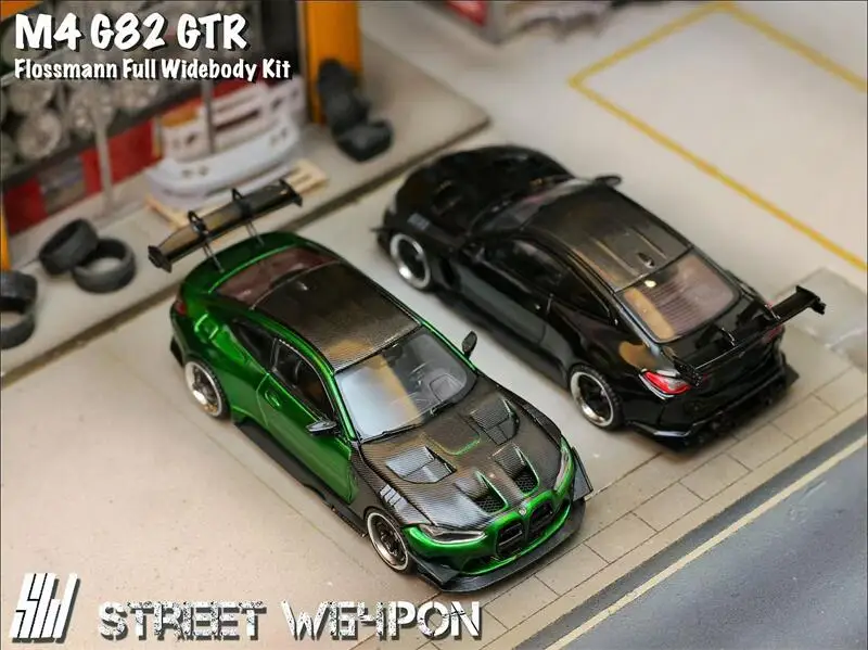 

[Предпродажа] SW 1:64 M4 G82 GTR Flossmann Полный комплект широкого корпуса Черный/Зеленый Литая под давлением модель автомобиля