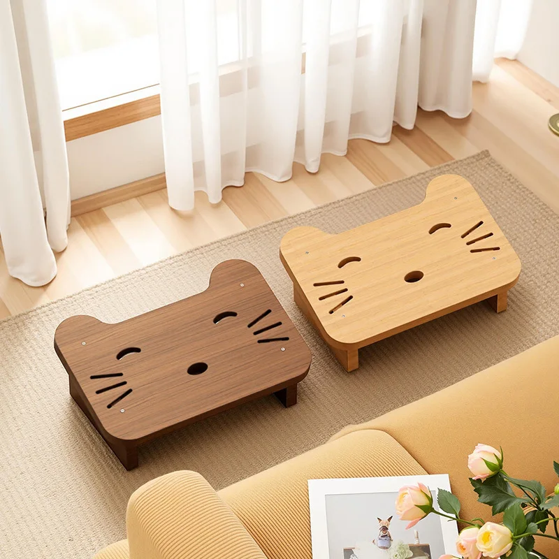 Stools & Ottomans Living Room Furniture, Office Workstation Footstool Wooden Under‑Table Footrest Anti‑Warping Cross‑Legged Sofa