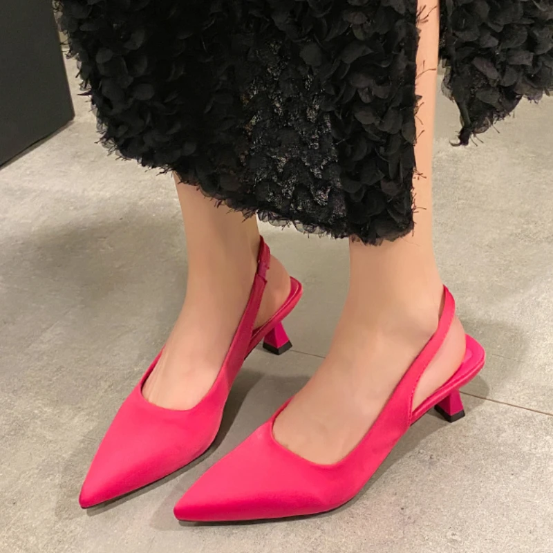 

Women Heeled Sasndals Pointed Toe Shallow Mid Heels Shoes 2025 Sexy Fashion Pumps Summer Designer Slingback Sandalias De Mujer