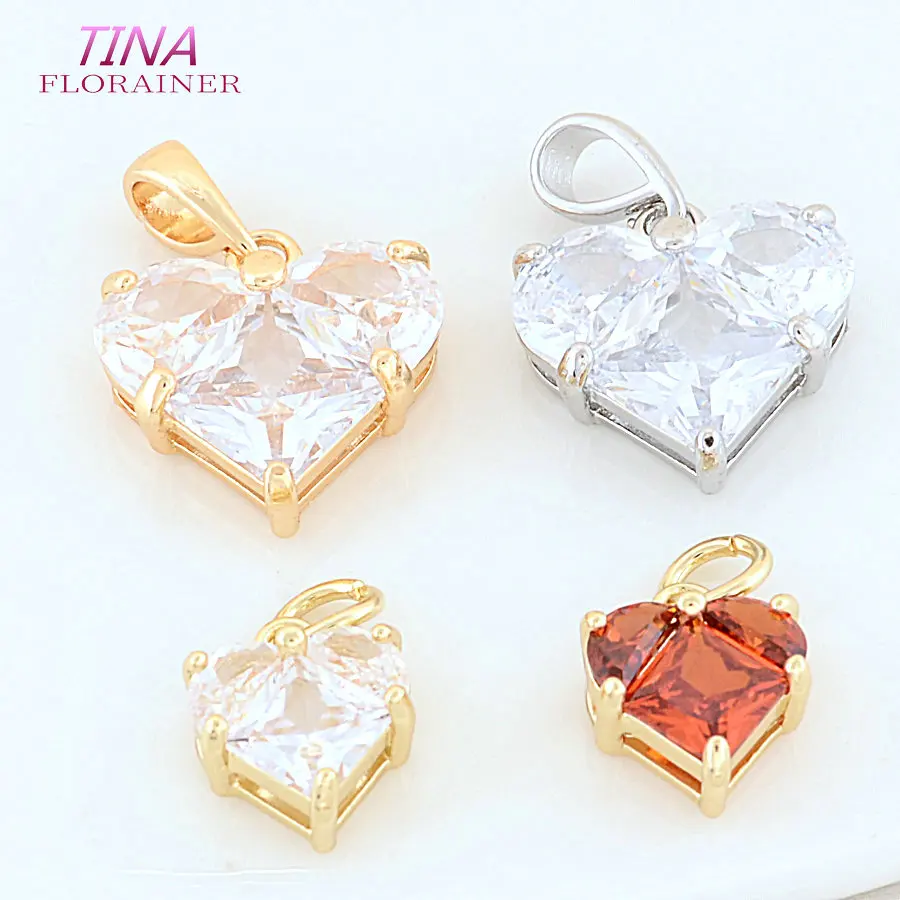 4PCS 10.5MM 14MM 14K Gold Color Brass with Zircon Heart Charms Pendants Necklace Earrings Jewelry Making Supplies Accessories