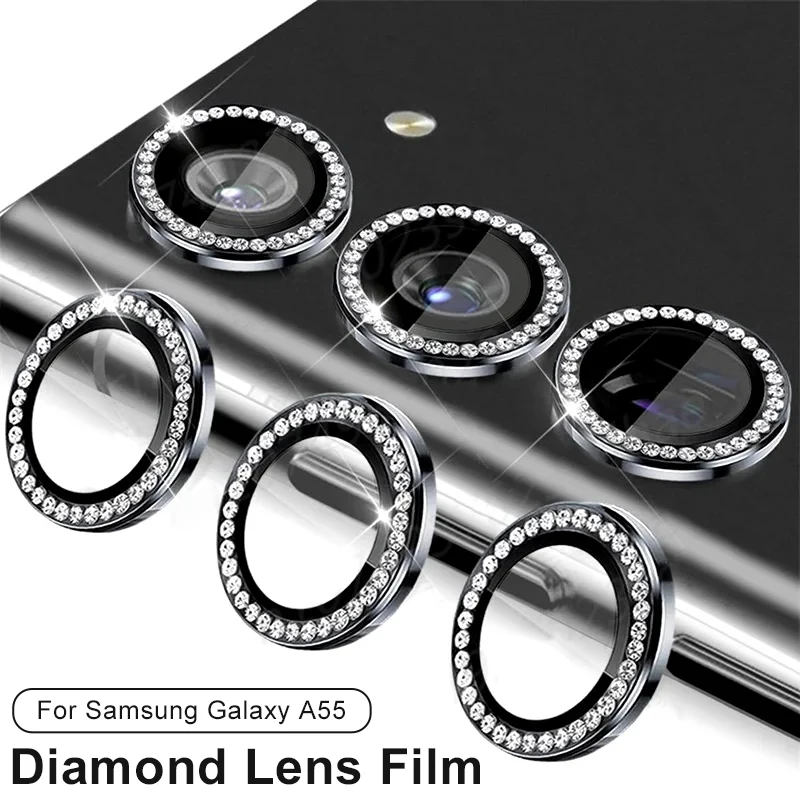 For Samsung Galaxy A55 Diamond Lens Ring Cover A35 A25 A15 A05 A05s Alloy Camera Protector A06 A16 A54 A34 A24 A14 5G 4G Glass