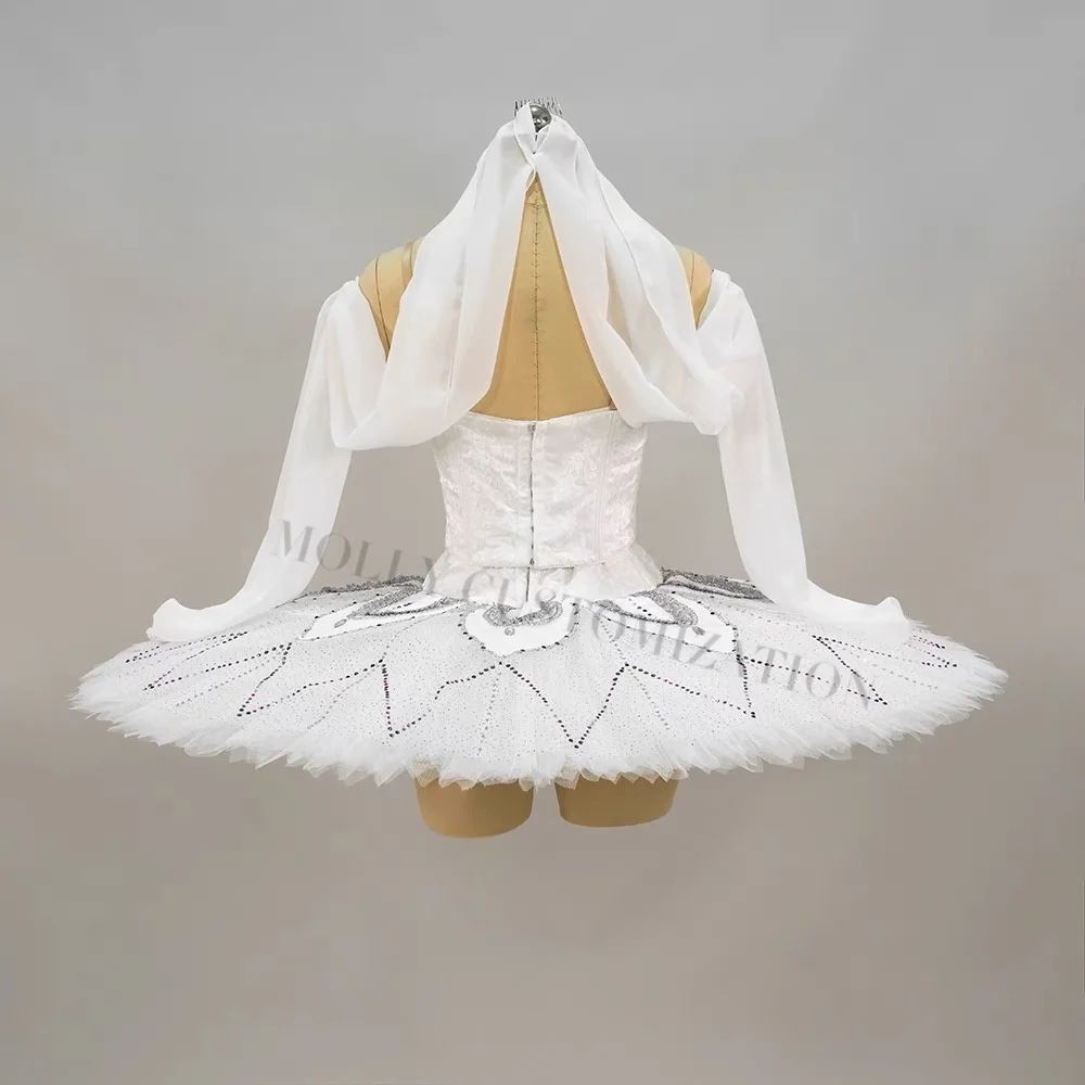 2024 New Customized Dancer Silver Fairy Split Design Swan Lake Solo Dance TUTU Ballet Performance Skirt for Adults and Children