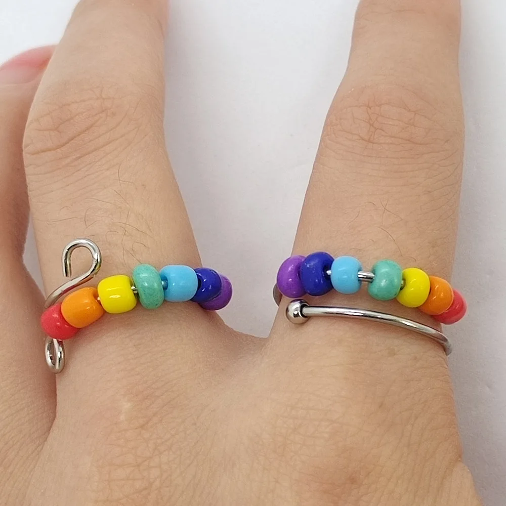 Colorful Opening Rotatable Beads To Relieve Stress Anxiety Ring for Women Finger Jewelry Rotating Freely Rings Daily Accessory