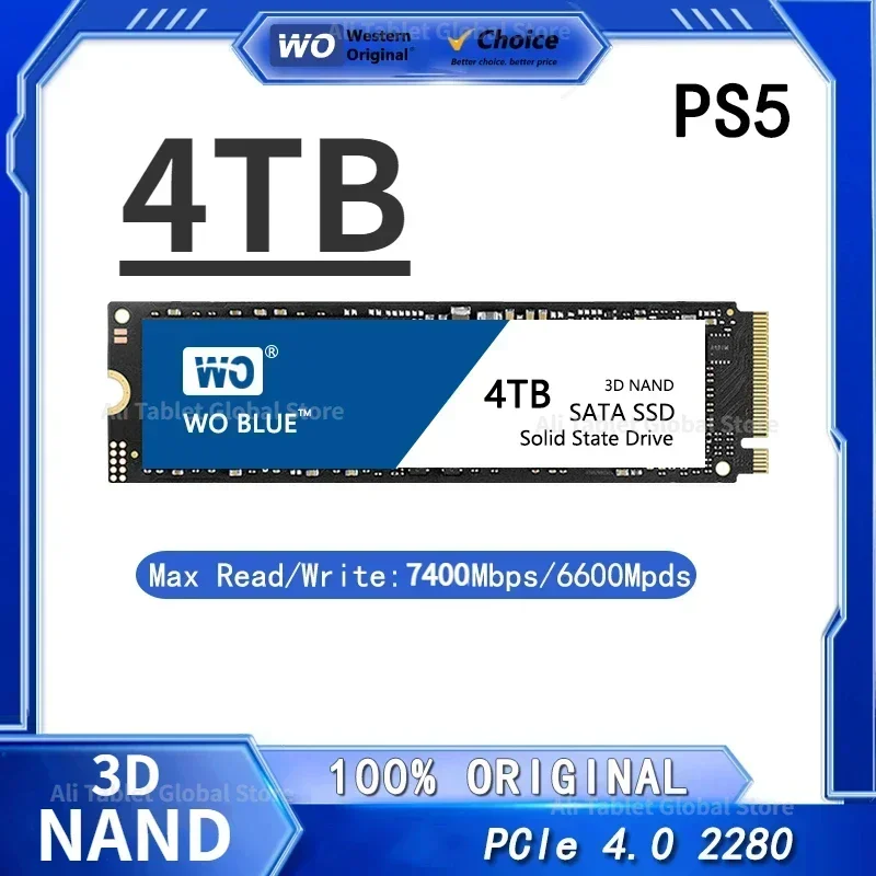 Western Original Blue PS5 SSD M.2 NVMe 500GB 1TB 2TB 4TB 3D NAND SSD 2280 7400MB/s Internal Solid State Drive For Laptops PC