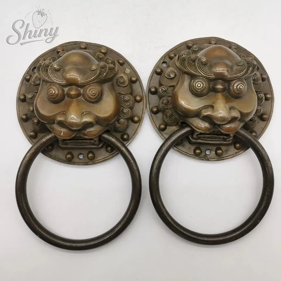 2pcs Antique Bronze Lion Head Handles Old Chinese Style Vintage Door Knocker Door Handle Home Decoration Accessories