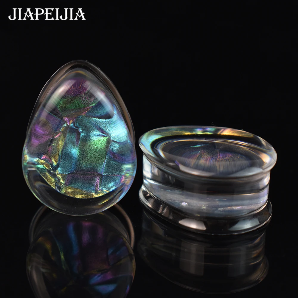 Dilatadores de oreja con forma de gota Multicolor para mujer, 2 piezas, 8-50mm, túneles, doble enchufe acampanado, expansor de oreja, Piercing corporal, joyería