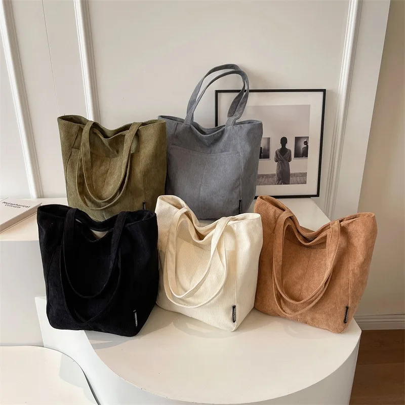 Bolso de hombro de pana de gran capacidad, bolso de viaje diario Simple a la moda, compras informales, vacaciones, otoño e invierno, nuevo