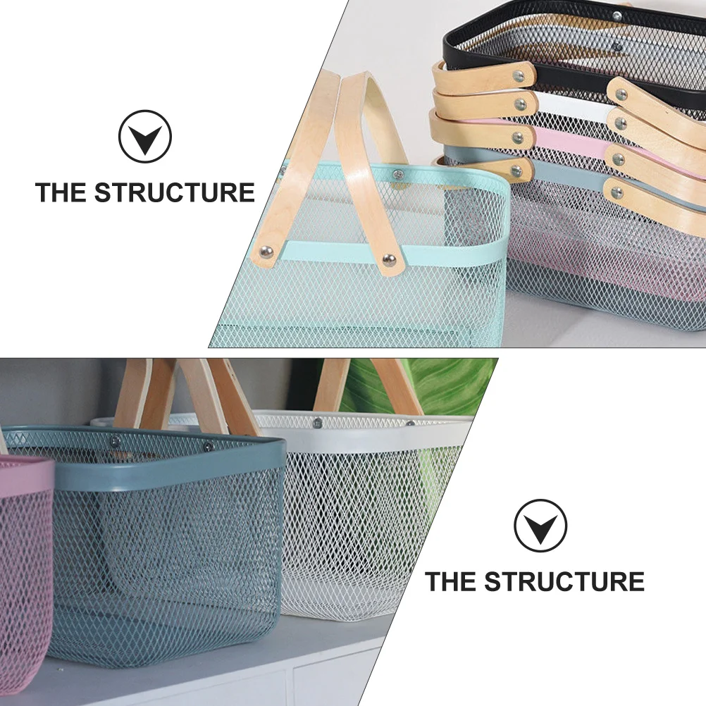 

1pc Storage Basket Iron Desktop Organizer Container For Home Office School Use Sundries Basket Multipurpose Storage Container