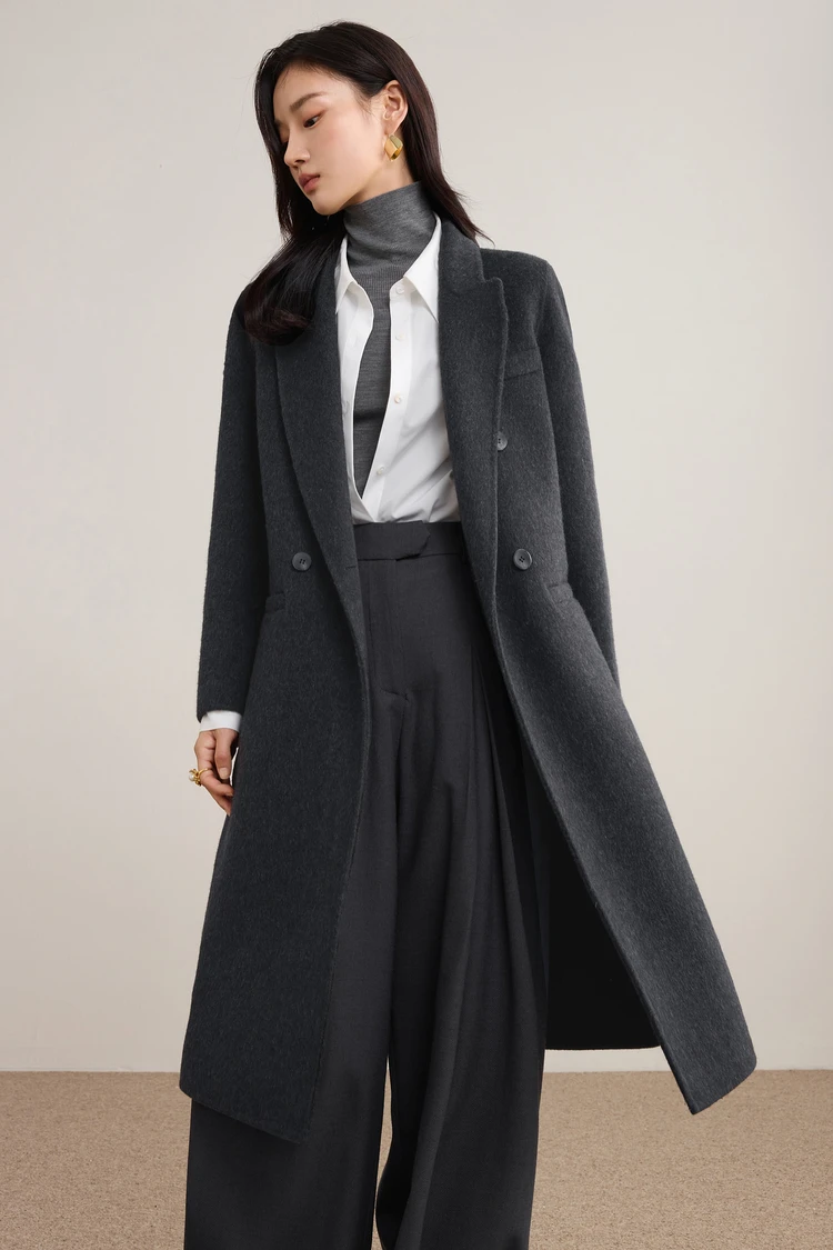 SENTUBILA Damen-Wollmäntel 2026 Winter, locker geschnittene, doppelseitige Jacken mit spitzem Revers, zweireihige Damen-Übermäntel W54OA8769 – Detail 4