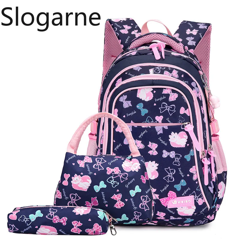 New 3pcs/set Bow Print School Bags for Teen Girls Primary Waterproof School Bags Students Princess Backpack Mochila Infantil