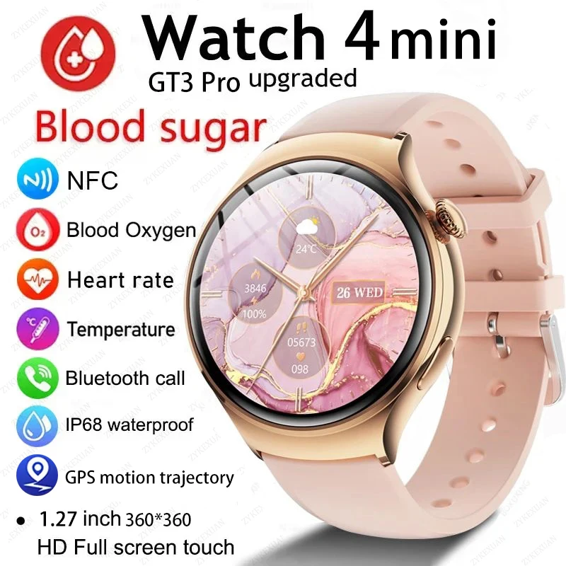 For Huawei GT4Mini NFC Smart Watch Women GPS Tracker 1.27inch AMOLED Screen Blood Sugar Bluetooth Call Lady Smartwatch 2024 New