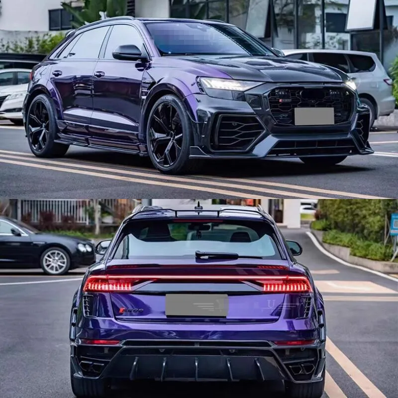 

Для Audi Q8 RSQ8 2018 2019 2020 2021 2022 2023 2024 ReaI бампер из углеродного волокна задняя губа диффузор комплект выхлопных спойлеров