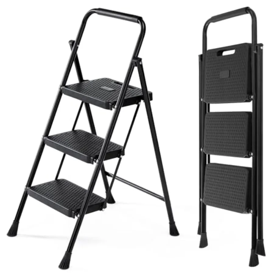 

Ladder Stool Foldable with Anti-Slip Pedal and Comfortable Handrail 800lbs Capacity Sturdy Steel Ladder Protable Heavy Duty Ste