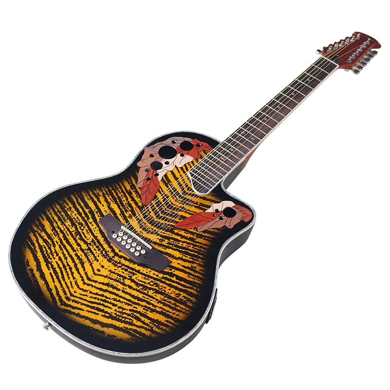 Round back 12 String Electric Acoustic guitar OVA Model 41 Inch Folk Guitar Cutaway Design High Glossy Good Handicraft