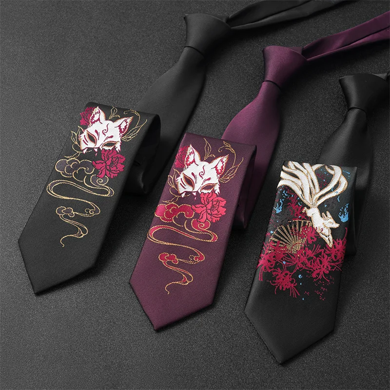 

Nine-tailed Fox Tie JK Shirt Uniform Accessories Fox Cloud Flower Embroidered Neck Tie