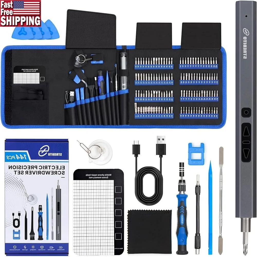 

Mini Electric Screwdriver Set 144-Piece Precision Rechargeable Cordless Handheld Power Tool with Magnetic Accessories IT