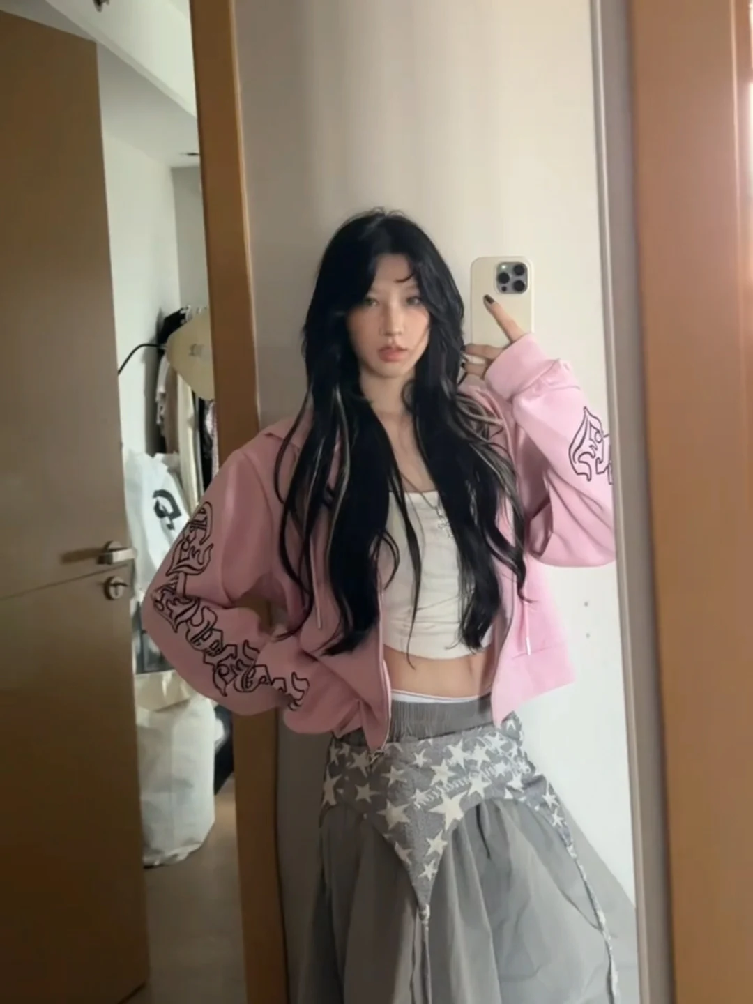 Sweat à capuche rose américain pour femmes, Punk, sanskrit, ample, fermeture éclair, Cardigan ouvert, haut ort, Streetwear, printemps automne