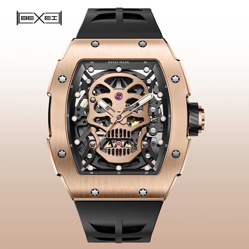 Haofa 9801 Skull Series Man Watch Automatic Mechanical Skeleton Movement Stainless Steel Watches for men Luminous Fashion