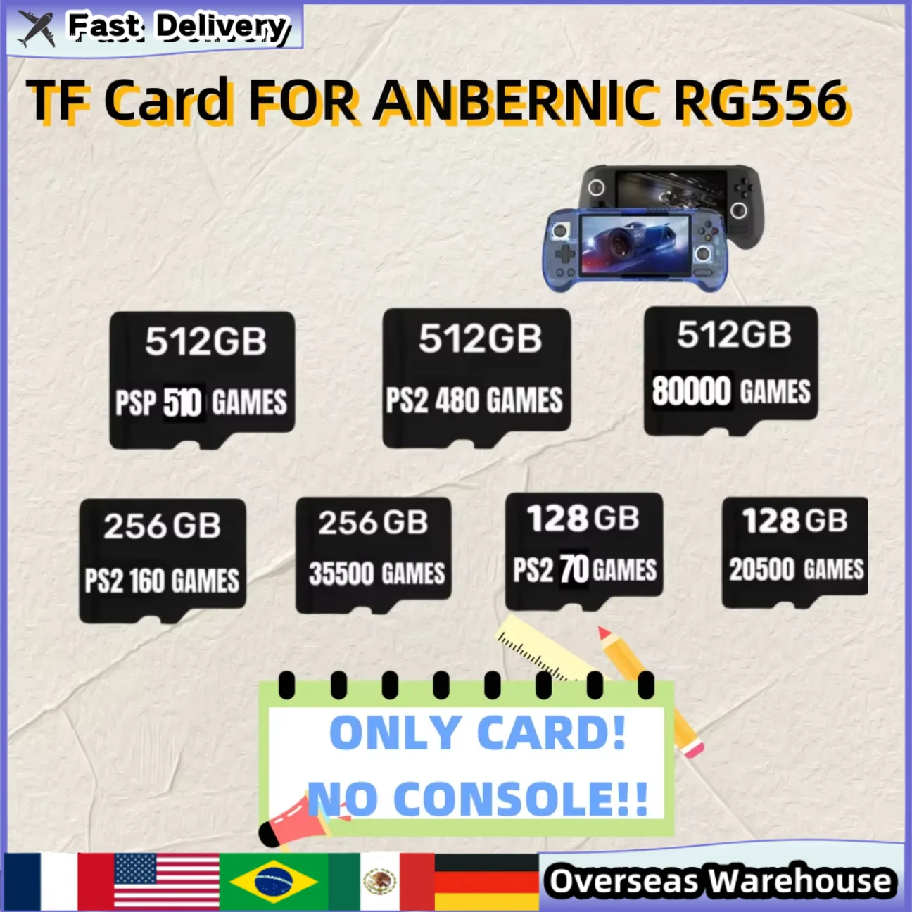 FOR ANBERNIC RG556 TF Card Retro Games Memory Card 80K Games 512G Plug&play Portable PS2 Handheld Game Console Pre-install Gifts