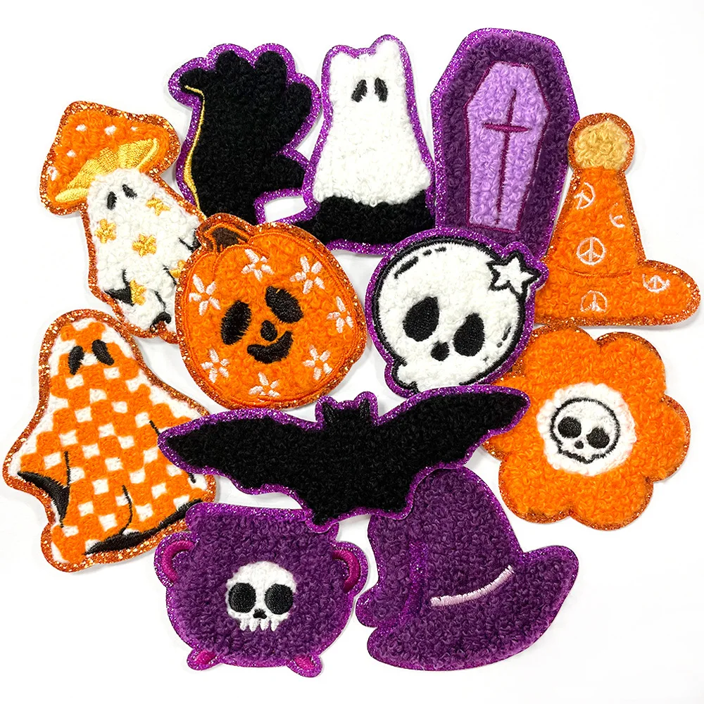 

5PCS Halloween Towels Embroidered Fabrics Schneier DIY Patches Printed Gifts Matching