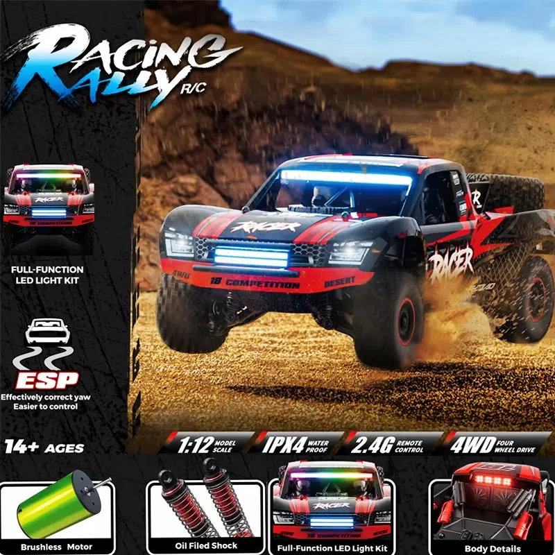 

New HB-RD1201 Huang Bo 1:12 Scale Four-Wheel Drive RC Car High-Speed Remote Control Short Truck for Boys Toy Model Vehicle