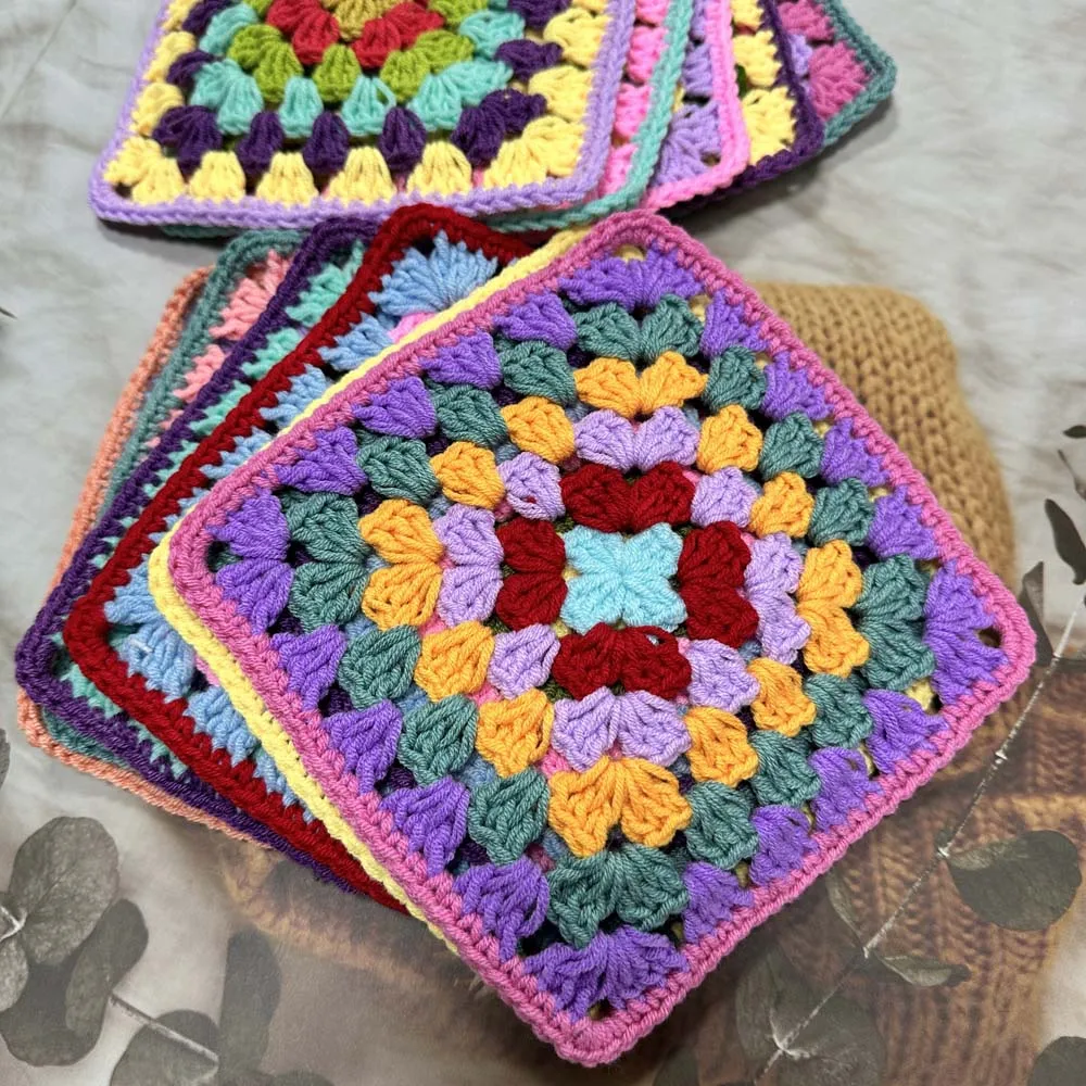 Original hand-crocheted 16cm placemat multicolor square coaster DIY bag accessories pet clothing patch Home Decoration 10PCS