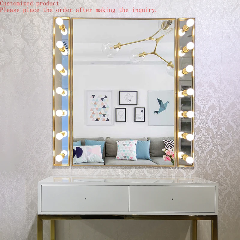 

Custom.Custom .Custom.Clothing Store Bedroom Custom Storage Single Side Vanity with Led Light Makeup Table Mirror and Drawer Hol