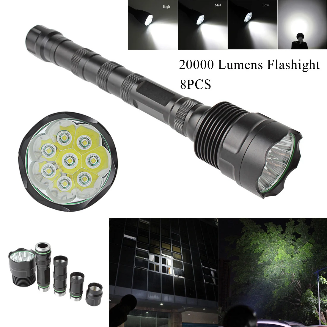 

Tactical Flashlight 8000 Lumen Most Powerful Water Resistant Camping Flashlight Super Bright Portable Outdoor Torch Light