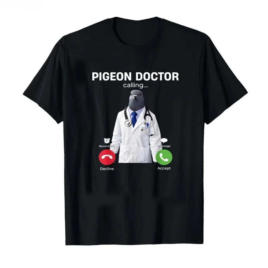 Funny Brainrot Internet Meme Doctor Pigeon Calling Printed T-shirt for Men Women Sumemr Y2k Short Sleeve Women's Oversized Tops
