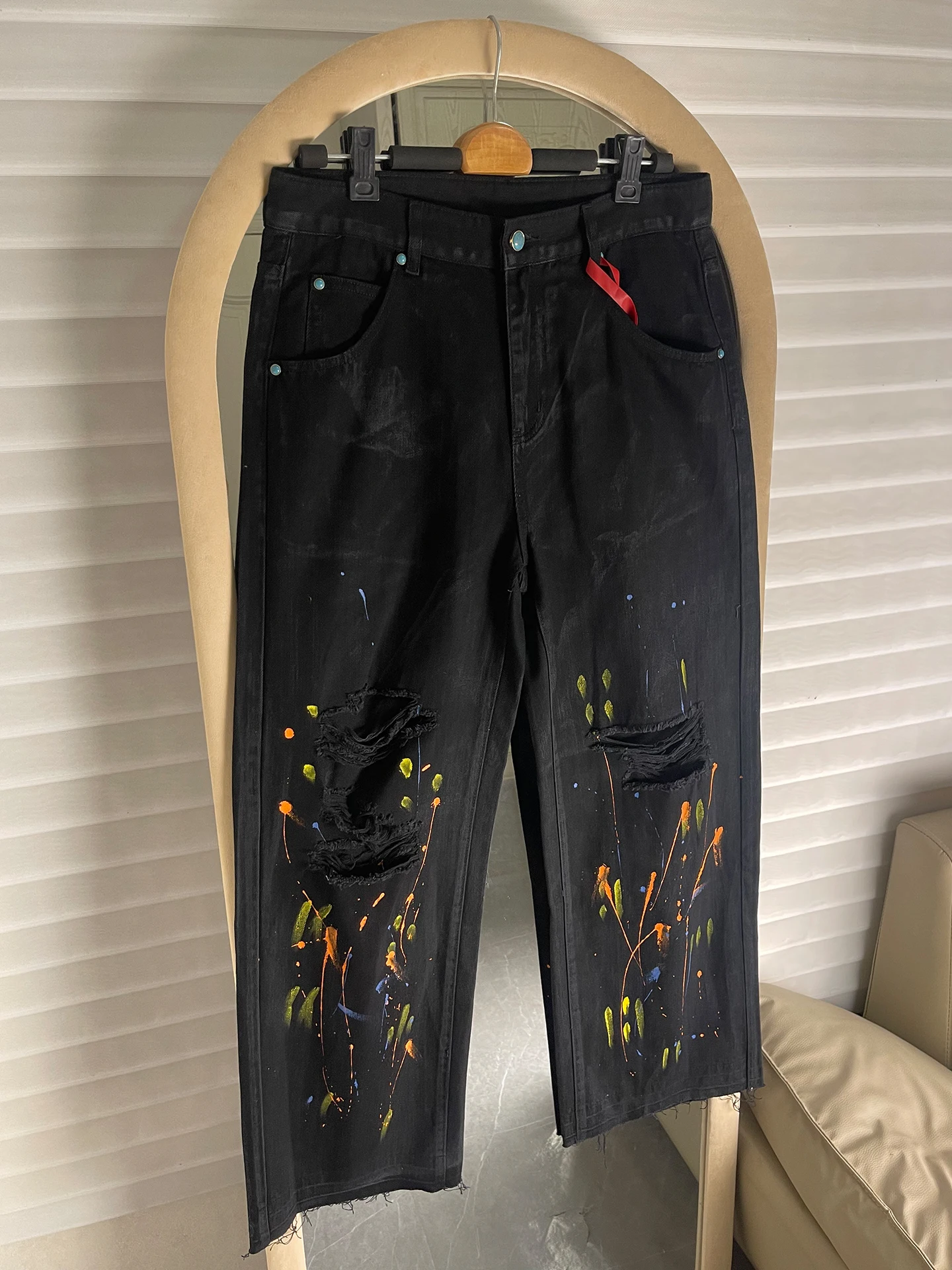 

American High Street Style Men's Loose Straight Leg Jeans Spring Autumn New Loose Wide Leg Ankle Dragging Long Pants