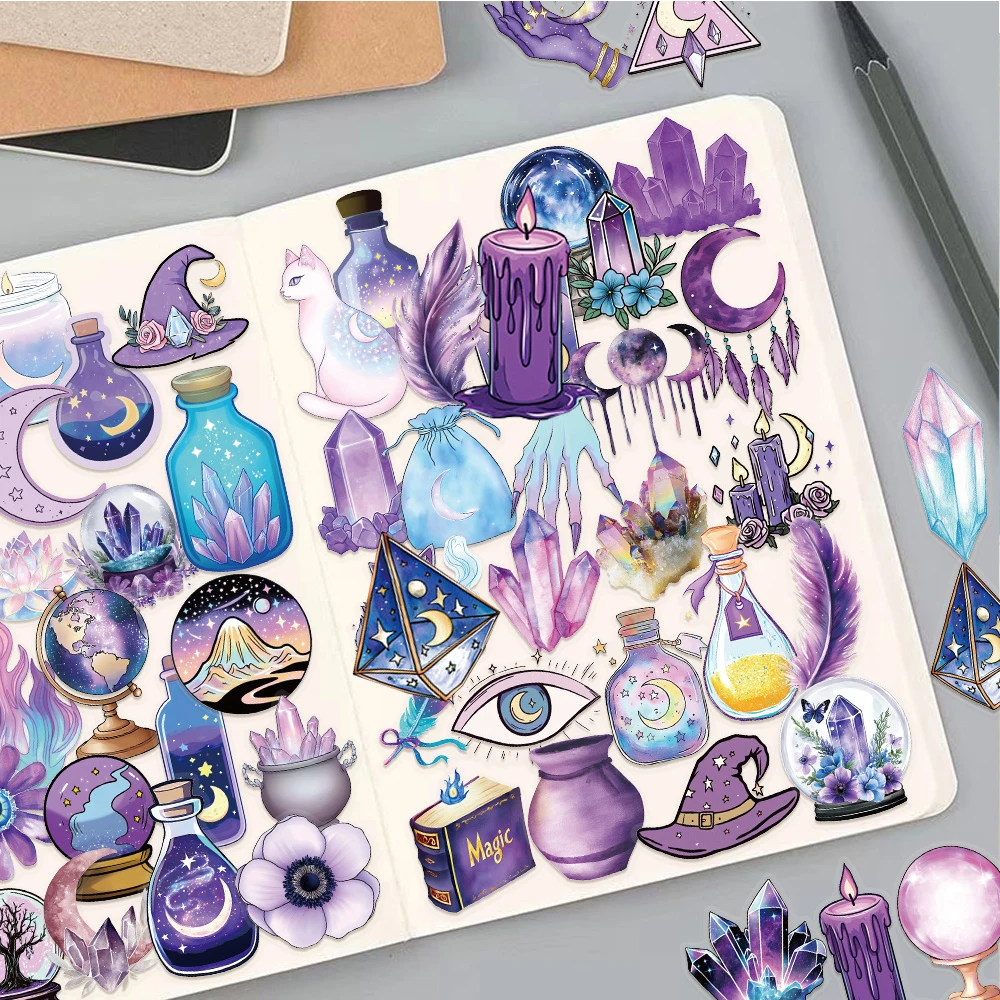10/30/50pcs Transparent Retro Magic Witch Aesthetic Stickers Waterproof Graffiti Phone Luggage Cool Gothic Decals Pack