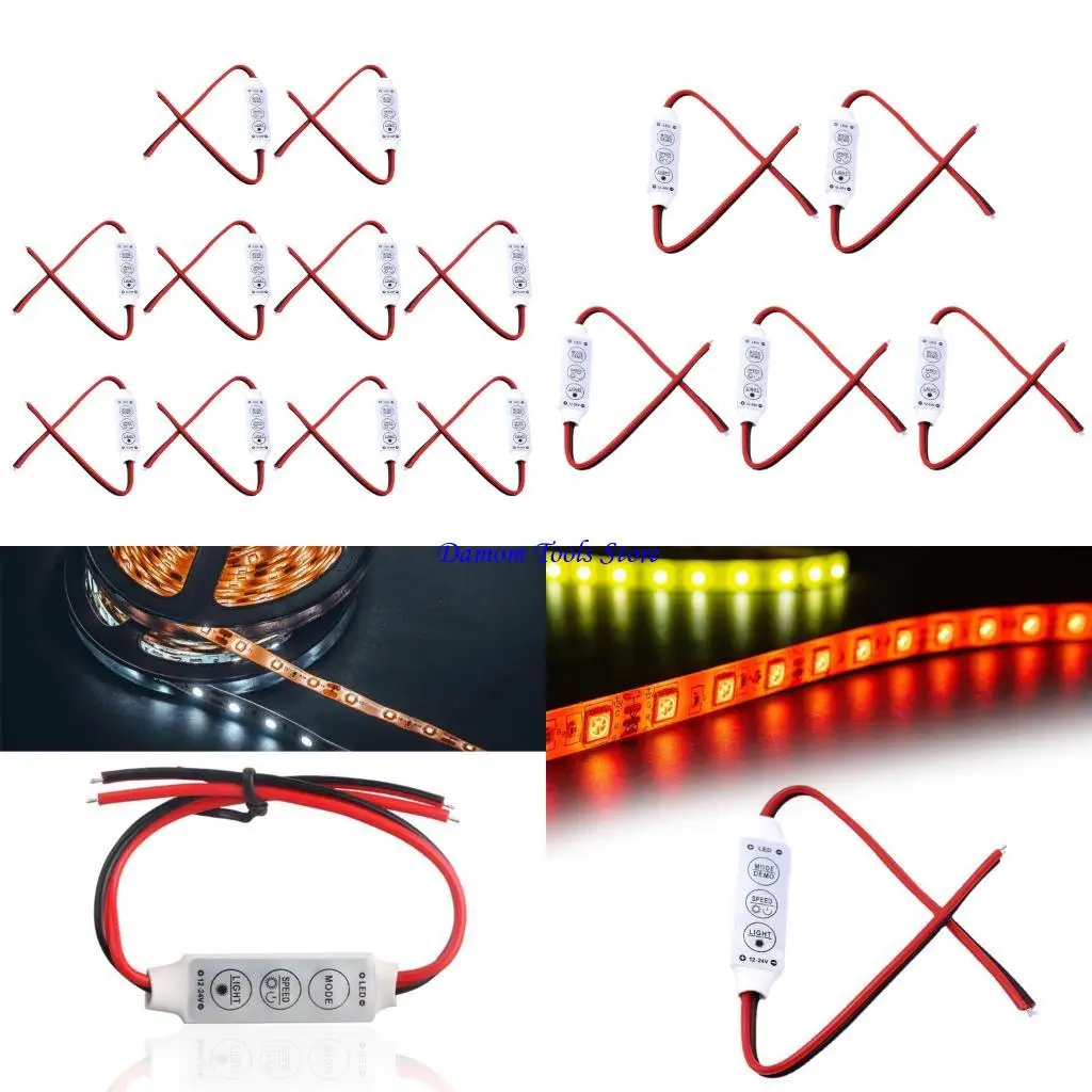 57BE 3 Button Single Color Dimmer Controller 8 Types 8 Levels Brightness Adjustment Small Design for LED Light Strips