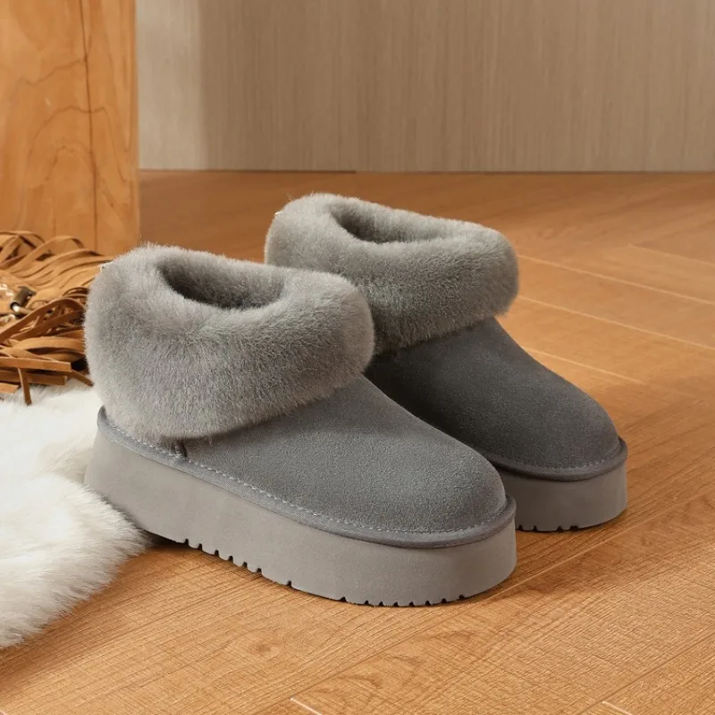 Snow Boots Women Flats Warm Fur Woman Booties 2026 Winter Shoes Woman Increase Height Women's Boots for Woman Slip on New Trend