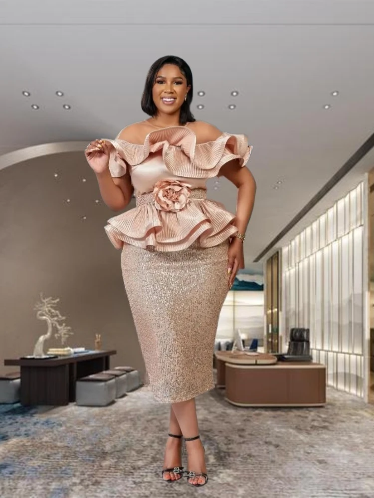 

Африканские платья для женщин, элегантное модное длинное платье с рюшами для свадебной вечеринки, большие размеры, вечернее платье с блестками в Турции, африканская одежда