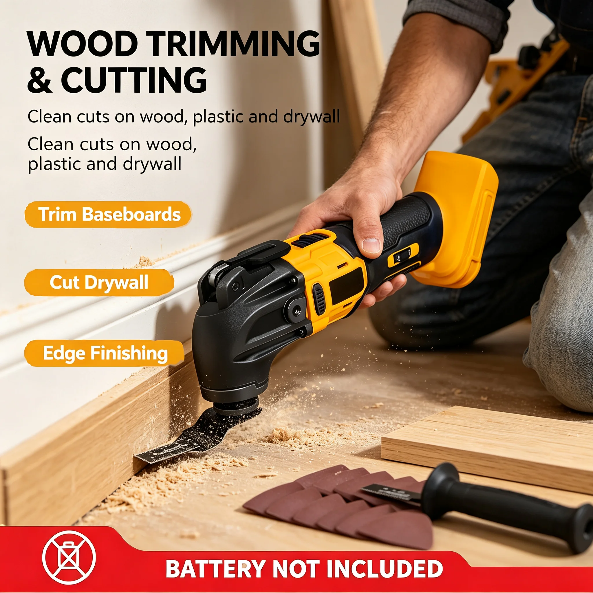 20V Cordless Oscillating Multi Tool, Multifunctional Lithium Electric Trimmer Cutter, Handheld Cutting & Sanding Machine, Compatible with 6.0AH Battery, Battery Not Included