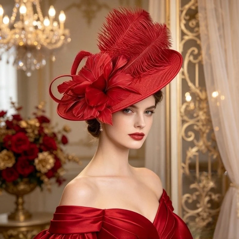Wedding Cocktail Tea Party Headwear Women Floral Hair Clip Elegant Fascinators Caps Mesh Flower Feather Cap New Year Fashion