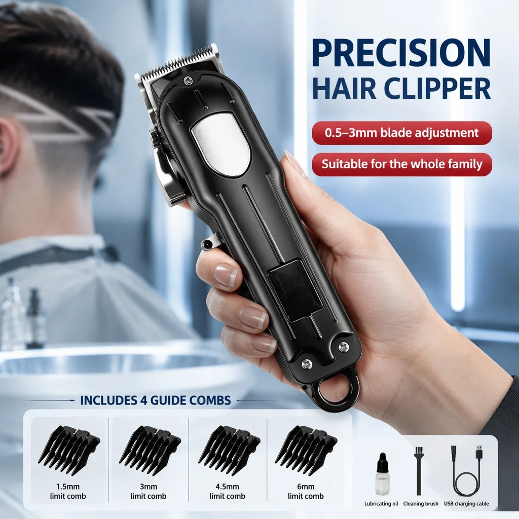 Digital Display Electric Hair Clipper, Professional Carving Oil Head Push, Multifunctional Electric Push Clipper, Charging Elect